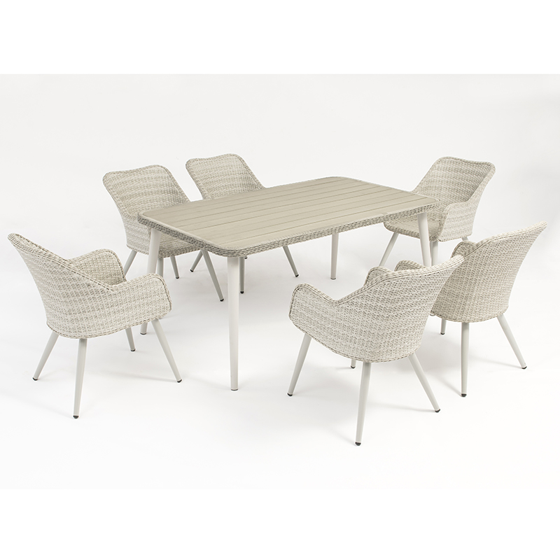 aluminum rattan outdoor furniture set rectangle table with 6 chairs