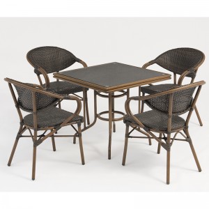 aluminum rattan square table furniture set with imitation bamboo grain and tempered glass