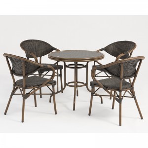 aluminum rattan round table furniture set with imitation bamboo grain and tempered glass